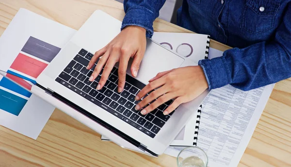 Your work ethic speaks measures about you. High angle shot of a businesswoman using a laptop at her office desk at work