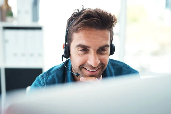 Hes Got Knack Securing Biggest Deals Attractive Young Call Centre — Stock Photo, Image