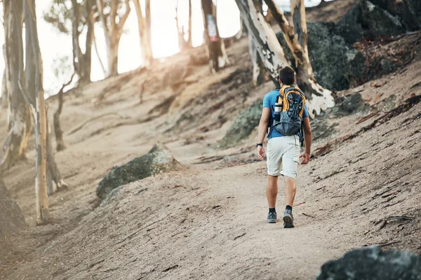 Have Some Walking Carefree Young Man Going Hike Mountain Day — Stockfoto