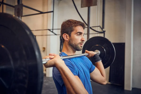 Quit Want Lift Handsome Young Man Lifting Weights While Working — Stok fotoğraf