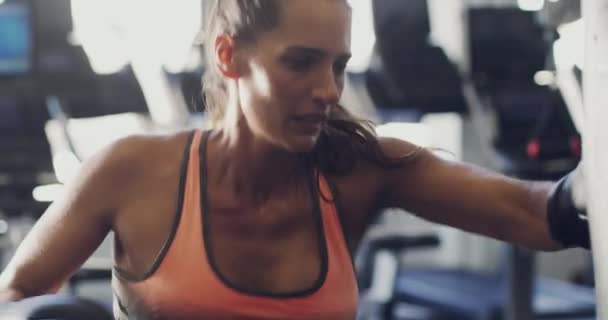 Active Sport Woman Athlete Boxer Exercising Punching Bag Training Fitness — Video