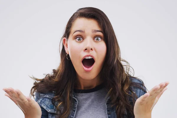 How Could Happen Studio Portrait Attractive Young Woman Looking Shocked — Foto Stock