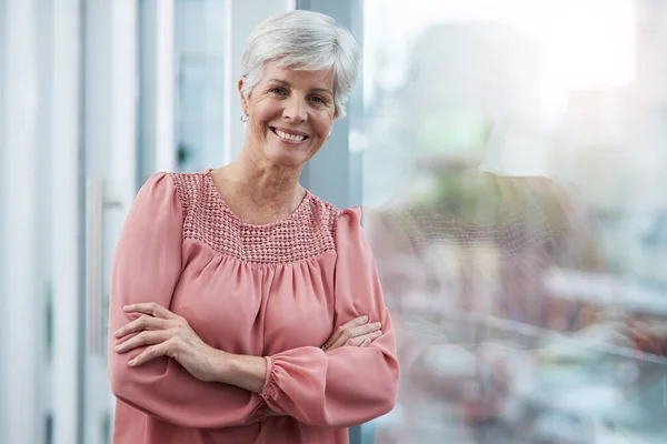 Journey You Have Taken Get You Portrait Cheerful Mature Businesswoman — Stock Photo, Image