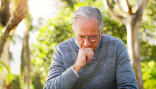 You Happy Decisions You Made Senior Man Looking Thoughtful Park — Foto Stock