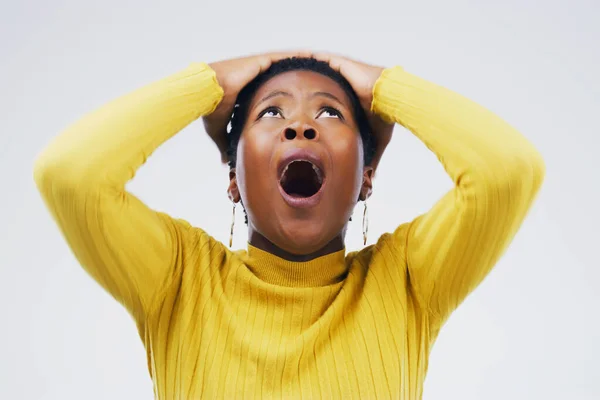 Dreadful Studio Shot Attractive Young Woman Looking Stressed Out Grey —  Fotos de Stock