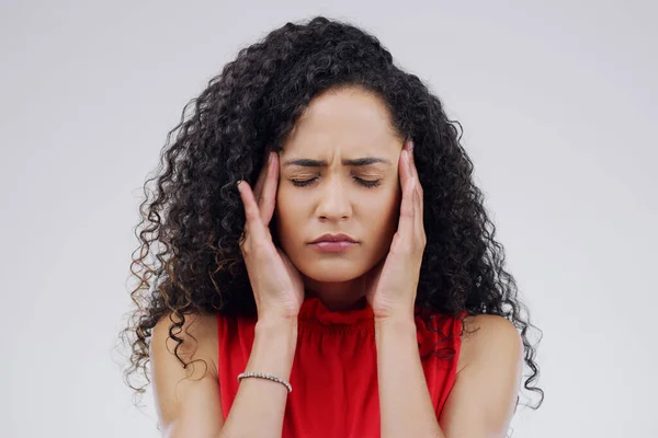 Worst Time Having Headache Young Woman Holding Her Head While — Foto de Stock