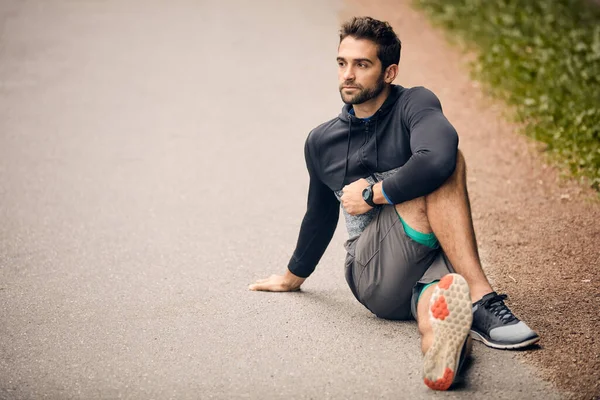Choose Healthier Sporty Man Starting His Exercise Routine Stretching Exercises — Foto de Stock