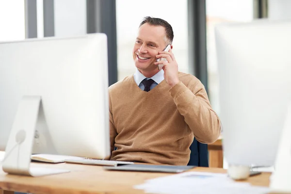 Everything Turning Out Successful Handsome Middle Aged Businessman Taking Phonecall — Fotografia de Stock