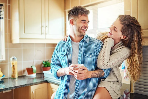 Enjoying Coffee Good Conversation Affectionate Couple Spending Time Together Home —  Fotos de Stock