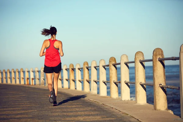 Journey Beautiful Results Rearview Shot Sporty Young Woman Exercising Outdoors — Stock Photo, Image