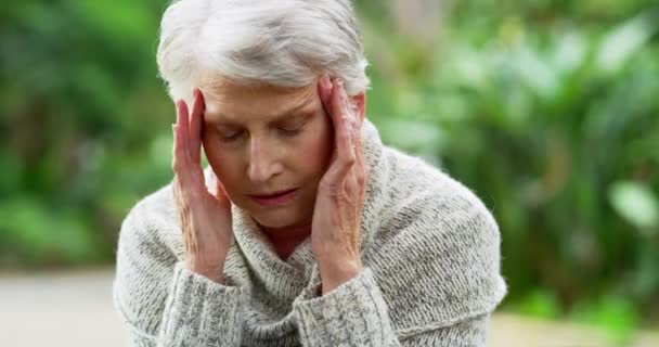 Stress Anxiety Headache Senior Woman Suffering Worry Pressure Migraine Elderly — Stockvideo