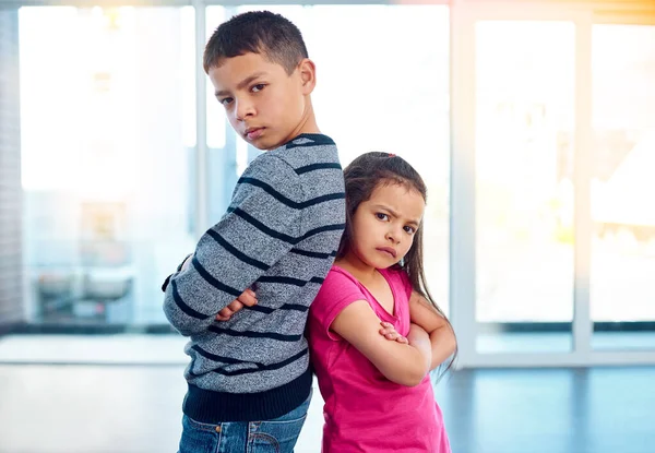Theyre Good Portrait Two Naughty Young Children Posing Arms Folded — Photo