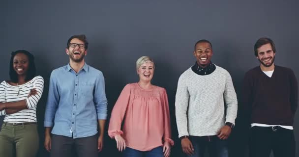 Laughing Happy Office Team Smiling Funny Joke Enjoying Teamwork Portrait — Video Stock