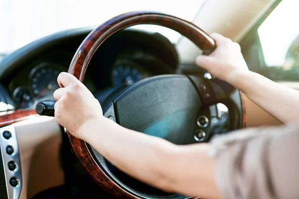 Hands Driver Steering Wheel Car Travel Driving Taking Roadtrip Take — Zdjęcie stockowe