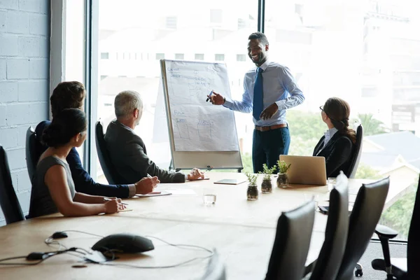 Young Black Man Doing Leadership Presentation Innovation Business Shareholder Meeting — Foto Stock