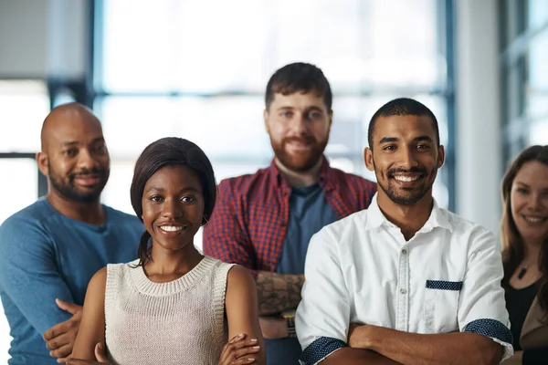 Motivated Ambitious Proud Creative Team Men Women Standing Arms Folded — Stock Fotó