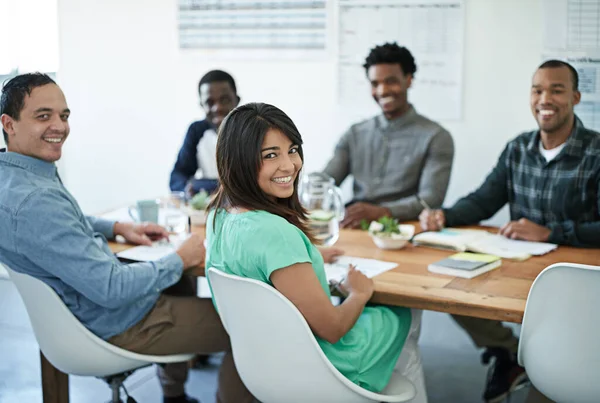 Business Woman Meeting Colleagues Team Planning Talking Strategy Brainstorming Boardroom — Stock Fotó