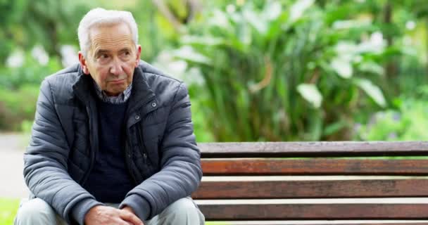 Lonely Senior Depressed Caucasian Man Sitting Park Looking Bored Being — Video Stock