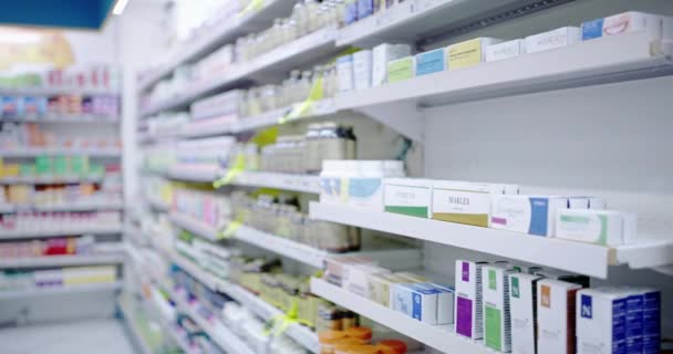 Pharmacy Medicine Pills Drugs Shelf Treatment Cures Healing Illness Sickness – Stock-video