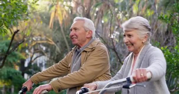 Happy Fun Mature Couple Talking While Walking Park Together Happy — ストック動画