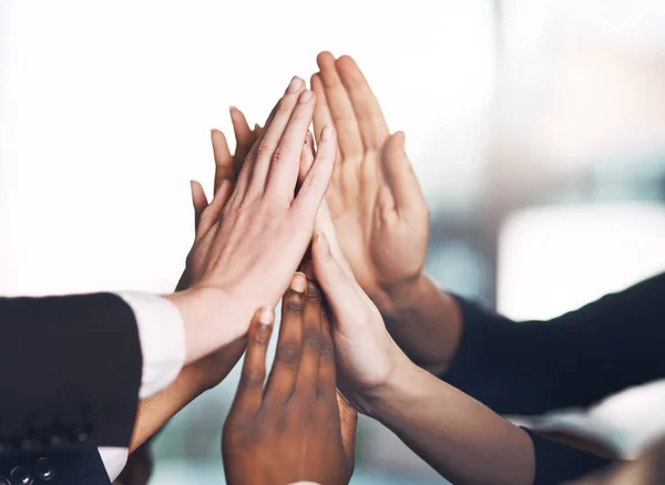 Business People Giving High Five Motivation Unity Support Meeting Together — Foto de Stock