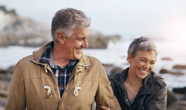 Just Good Old Days Beautiful Elderly Couple Taking Walk Beach — Stockfoto