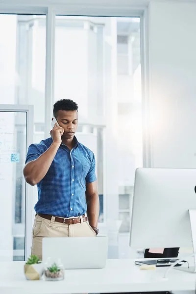 Ill Sort Out Young Businessman Talking Cellphone Office — Stock Photo, Image