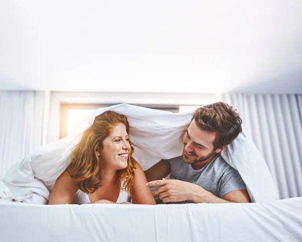 Love Tender Sweet Feeling Couple Relaxing Together Blanket Home — Stock Photo, Image