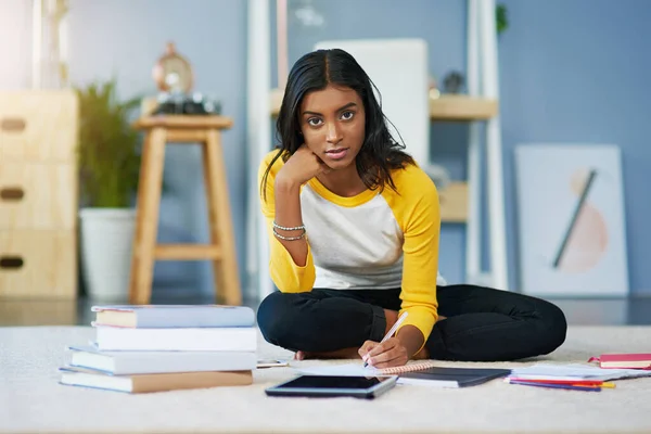 How Prep Finals Young Female Student Studying Home — Foto Stock