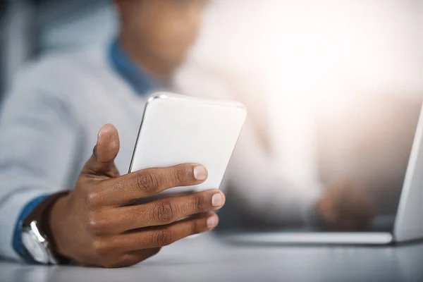 Technology Adds Efficiency His Day Closeup Shot Unrecognizable Businessman Using — Stockfoto