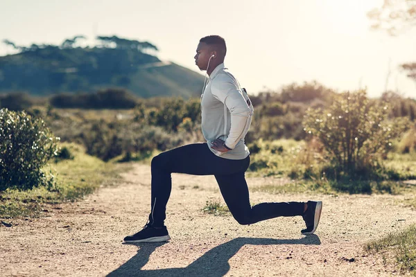 Focused His Fitness Full Length Shot Handsome Young Man Stretching — 스톡 사진