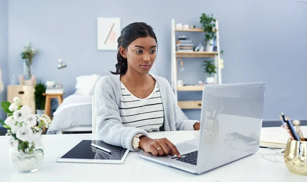 Working Home Blog Attractive Young Woman Working Home — Foto Stock