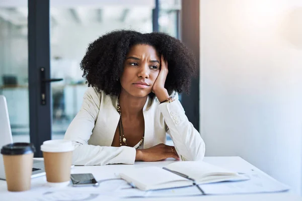 Whole Project Confusing Young Businesswoman Looking Stressed Out Frustrated Her — Foto de Stock