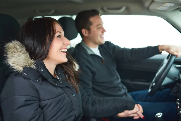 Enjoy Our Sunday Road Trips Happy Young Couple Out Road — Zdjęcie stockowe