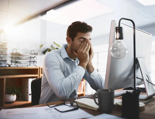 Demands Getting Too Much Young Businessman Looking Stressed Out While — Foto de Stock