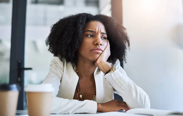 Seems Everything Going Way Today Young Businesswoman Looking Stressed Frustrated — Foto Stock