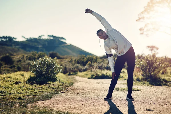 Fresh Air Exercise Full Length Shot Handsome Young Man Stretching — Stockfoto