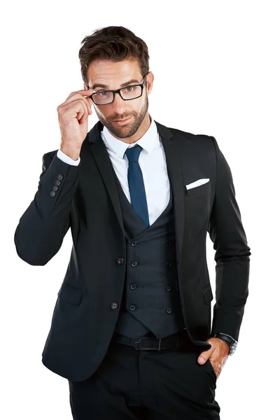 Look Part Studio Shot Handsome Young Businessman Posing White Background — 图库照片