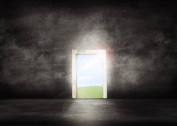 Cgi Rendering Doorway Bright Future Opportunity Success Copyspace Background Dark — Stok fotoğraf