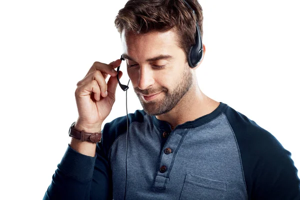 World Class Customer Support Studio Shot Handsome Young Man Using — Stock fotografie