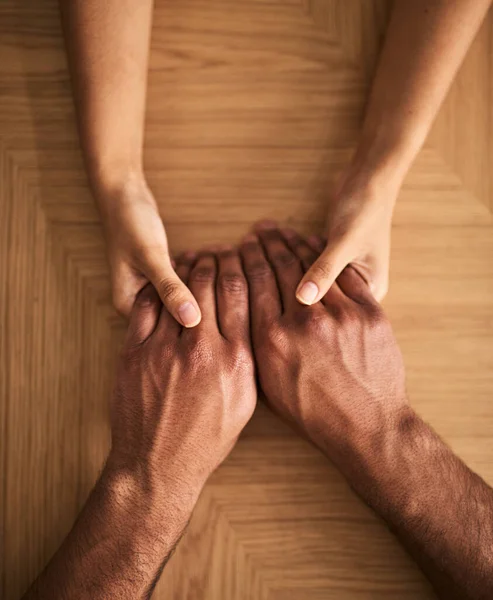 Man Woman Holding Hands Sharing Feelings Love Support Trust Together — Stock Photo, Image