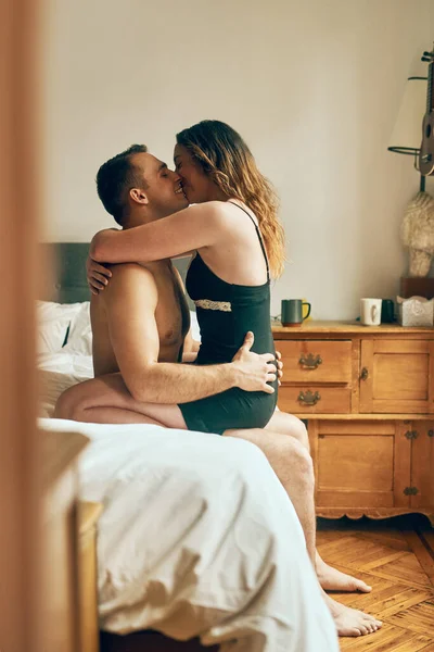 Every Morning Should Affectionate Young Couple Spending Romantic Morning Bed — Fotografia de Stock