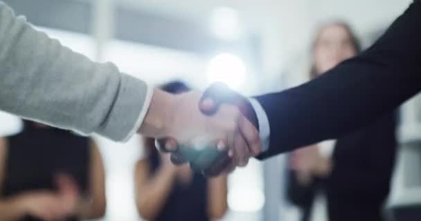 Handshake Collaboration Applause Successful Deal While Introducing Welcome Congratulating Colleague — 图库视频影像