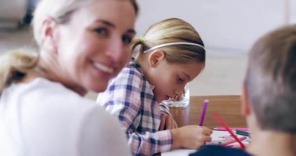 Learning Development Homework While Children Use Drawing Pencils Creativity Help — Stock videók