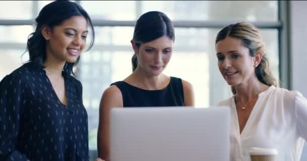 Businesswomen Collaboration Laptop Look Project Growth Together Team Workplace Woman — Vídeos de Stock