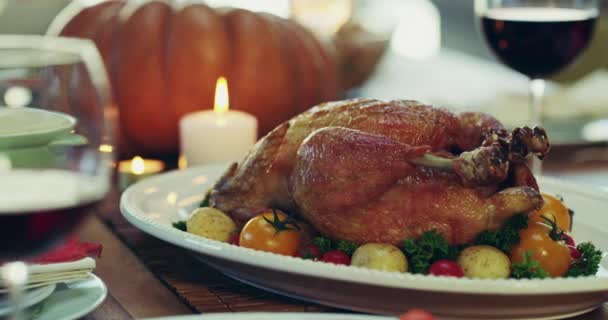 Food Holidays Roast Chicken Turkey Dining Table Supper Lunch Dinner — Stock video