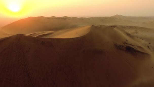 Drone Aerial View Dry Hot Brown Sandy Desert Land Namibia — 비디오