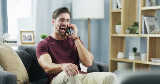 Excited Man Call Laughing Joke Phone Talking Friend Family While — Stockvideo