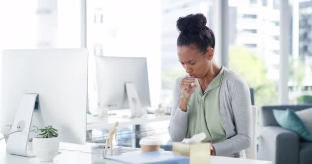 Sick Business Woman Looking Unwell Coughing Having Trouble Breathing While — Wideo stockowe