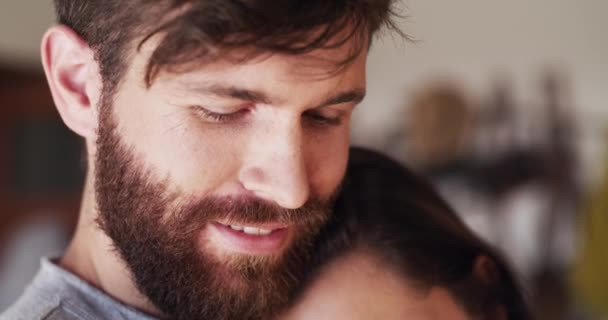 Carefree Relaxed Love Young Couple Embracing Bonding Being Affectionate Home — Vídeo de Stock